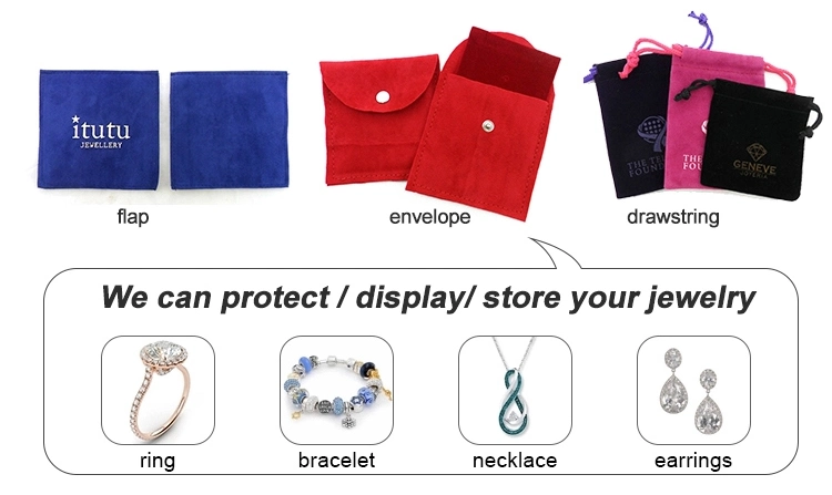 High-End Small Ring Packaging Custom Printed with Logo Silk Suede Microfiber Velvet Gift Jewelry Pouch Bag